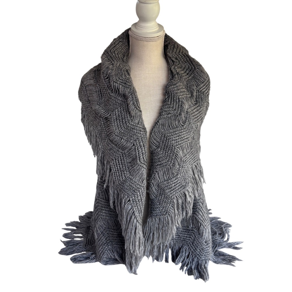 Sioni Women's Shaw‎ Grey Knit Fringe  Wrap Scarf Small